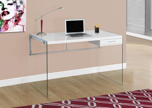 Monarch Specialties - Computer Desk, Home Office, Laptop, Storage Drawers, 48inL, Work, Tempered Glass, Laminate, Glossy White, Clear, Contemporary, Modern - I-7209 veiw 1