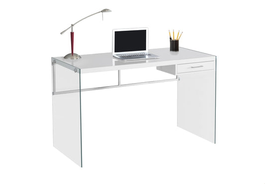 Monarch Specialties - Computer Desk, Home Office, Laptop, Storage Drawers, 48inL, Work, Tempered Glass, Laminate, Glossy White, Clear, Contemporary, Modern - I-7209 veiw 2