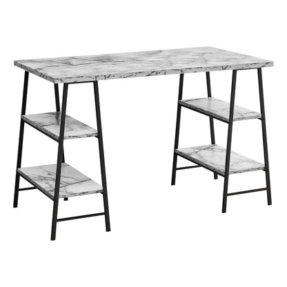 Monarch Specialties - Computer Desk, Home Office, Laptop, Storage Shelves, 48inL, Work, Metal, Laminate, White Marble Look, Black, Contemporary, Modern - I-7527 veiw 1