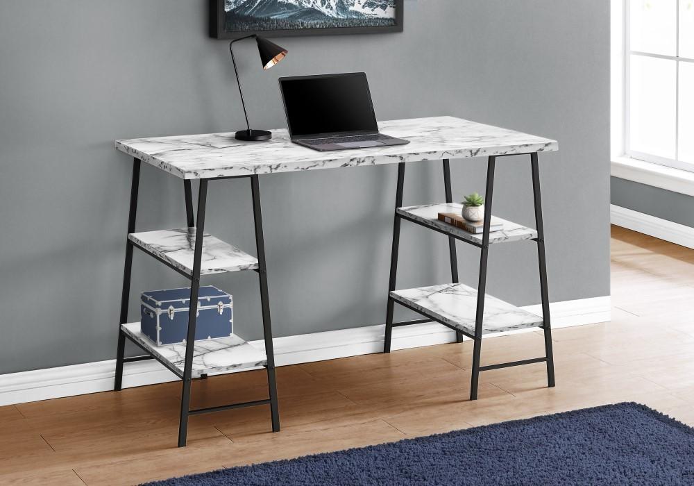 Monarch Specialties - Computer Desk, Home Office, Laptop, Storage Shelves, 48inL, Work, Metal, Laminate, White Marble Look, Black, Contemporary, Modern - I-7527 veiw 2