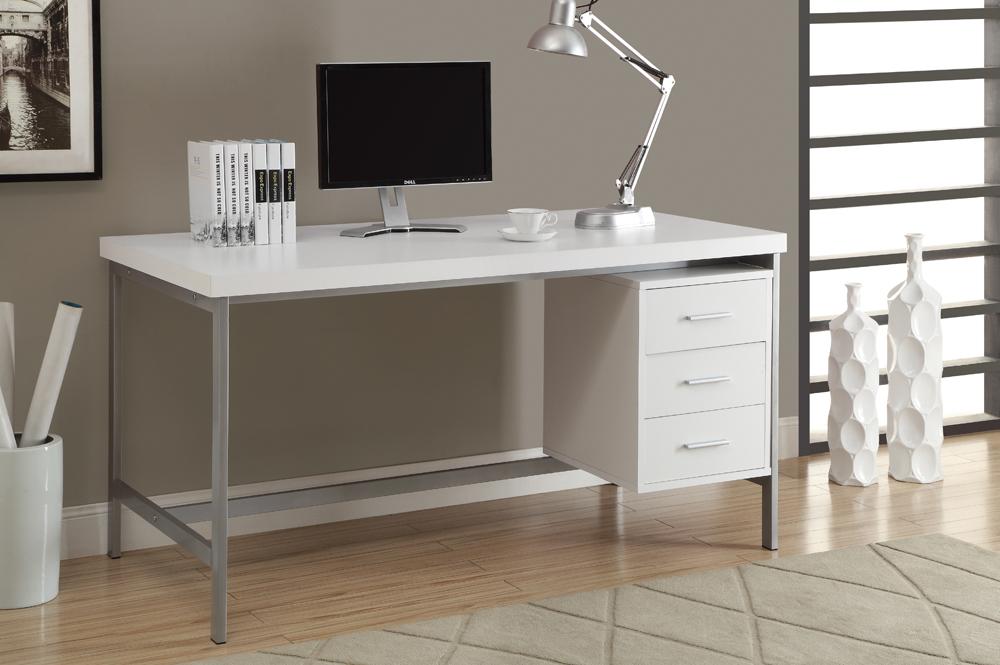 Monarch Specialties - Computer Desk, Home Office, Laptop, Left, Right Set-Up, Storage Drawers, 60inL, Work, Metal, Laminate, White, Grey, Contemporary, Modern - I-7046 veiw 1