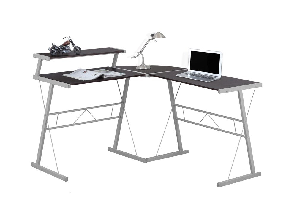 Monarch Specialties - Computer Desk, Home Office, Corner, L Shape, Work, Laptop, Metal, Laminate, Brown, Grey, Contemporary, Modern - I-7171 veiw 2