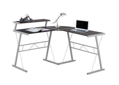 Monarch Specialties - Computer Desk, Home Office, Corner, L Shape, Work, Laptop, Metal, Laminate, Brown, Grey, Contemporary, Modern - I-7171 veiw 2