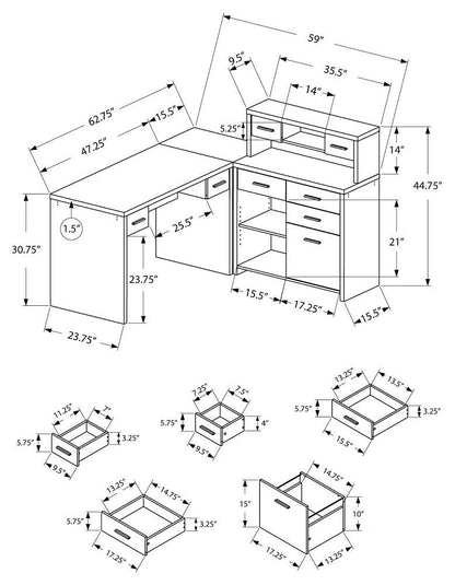 Monarch Specialties - Computer Desk, Home Office, Corner, Left, Right Set-Up, Storage Drawers, L Shape, Work, Laptop, Laminate, White, Contemporary, Modern - I-7028 veiw 3