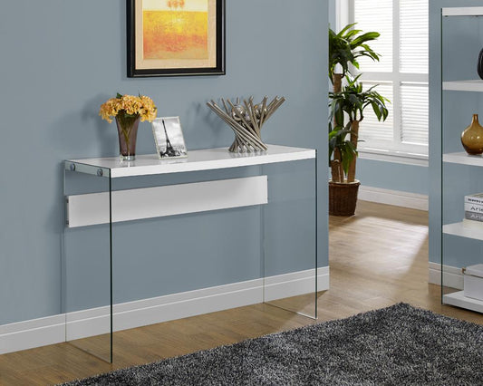 Monarch Specialties - Accent Table, Console, Entryway, Narrow, Sofa, Living Room, Bedroom, Tempered Glass, Laminate, Glossy White, Clear, Contemporary, Modern - I-3288 veiw 1