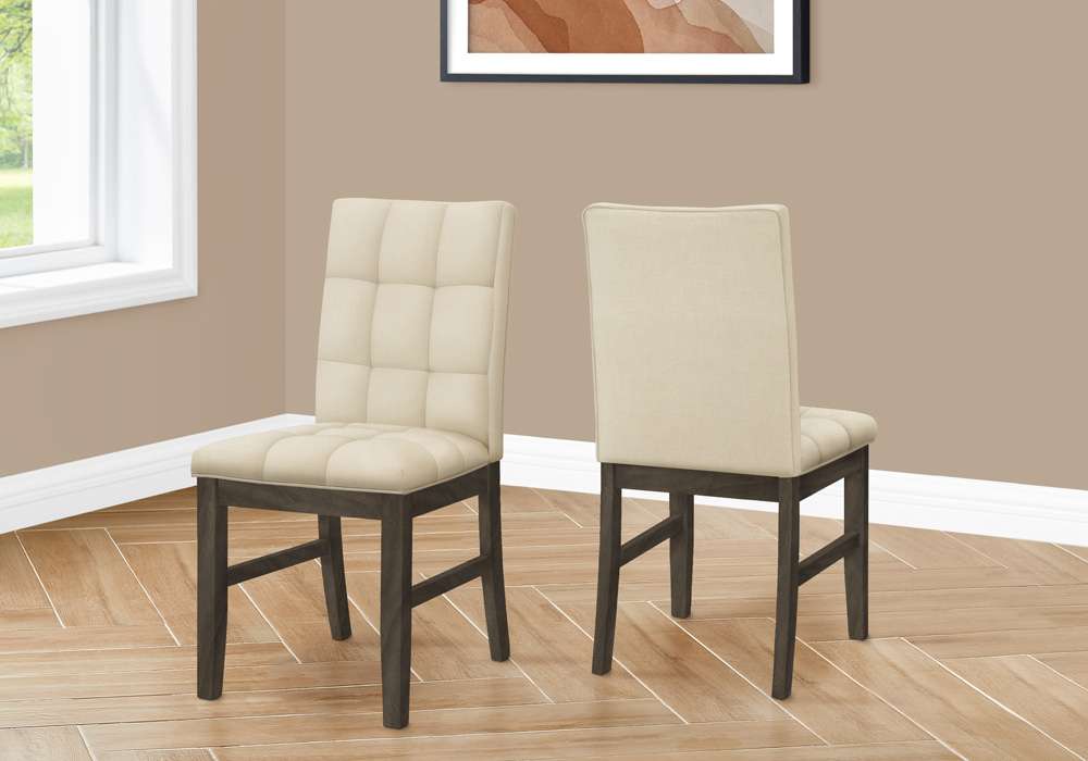 Monarch Specialties - Dining Chair, 37in Height, Set Of 2, Upholstered, Dining Room, Kitchen, Cream Fabric, Grey Solid Wood, Transitional - I 1376 veiw 5