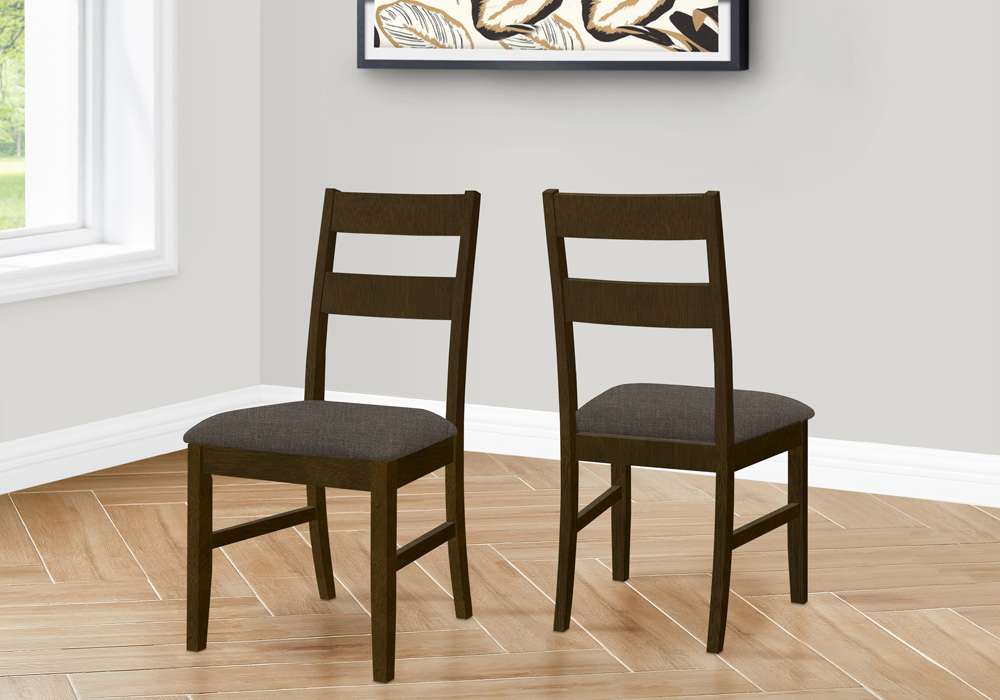 Monarch Specialties - Dining Chair, 37in Height, Set Of 2, Upholstered, Side, Dining Room, Kitchen, Brown Solid Wood, Brown Fabric, Transitional - I 1396 veiw 5