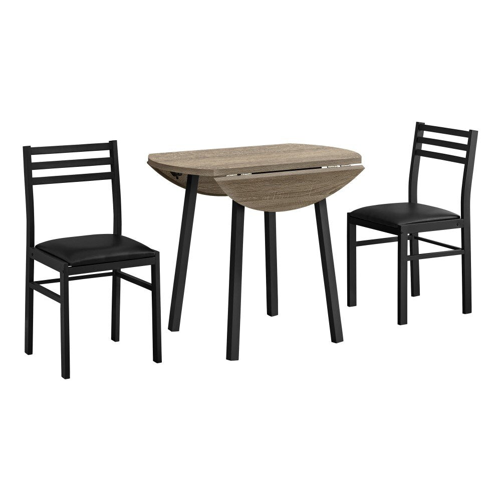 Monarch Specialties - Dining Table Set, 3Pcs Set, Small, 35in Drop Leaf, Kitchen, Metal, Laminate, Brown, Black, Contemporary, Modern - I-1003 veiw 1