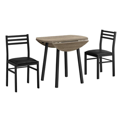 Monarch Specialties - Dining Table Set, 3Pcs Set, Small, 35in Drop Leaf, Kitchen, Metal, Laminate, Brown, Black, Contemporary, Modern - I-1003 veiw 1