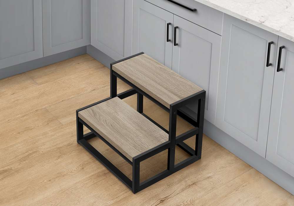 Monarch Specialties - Ladder, Step Stool, Bedroom, Kitchen, Black Metal, Dark Taupe Laminate, Contemporary - I 4000 veiw 5