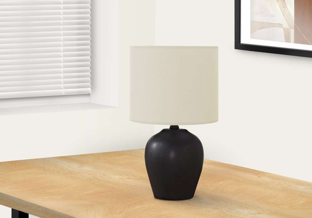 Monarch Specialties - Lighting, 17inH, Table Lamp, Black Ceramic, Ivory / Cream Shade, Transitional - I 9738 veiw 4
