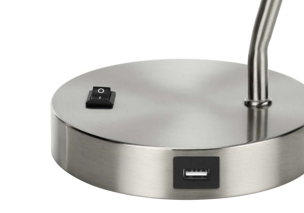 Monarch Specialties - Lighting, 17inH, Table Lamp, Usb Port Included, Nickel Metal, Nickel Shade, Modern - I 9659 veiw 3