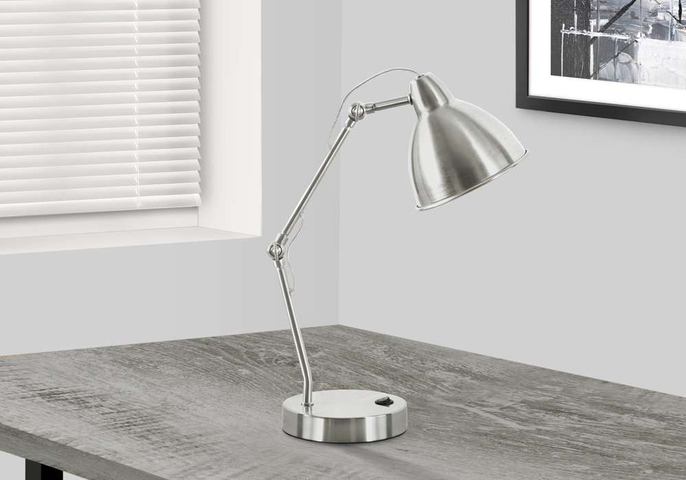 Monarch Specialties - Lighting, 17inH, Table Lamp, Usb Port Included, Nickel Metal, Nickel Shade, Modern - I 9659 veiw 4