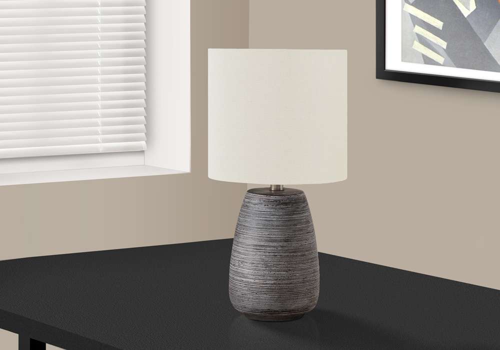 Monarch Specialties - Lighting, 19inH, Table Lamp, Grey Ceramic, Ivory / Cream Shade, Contemporary - I 9633 veiw 4