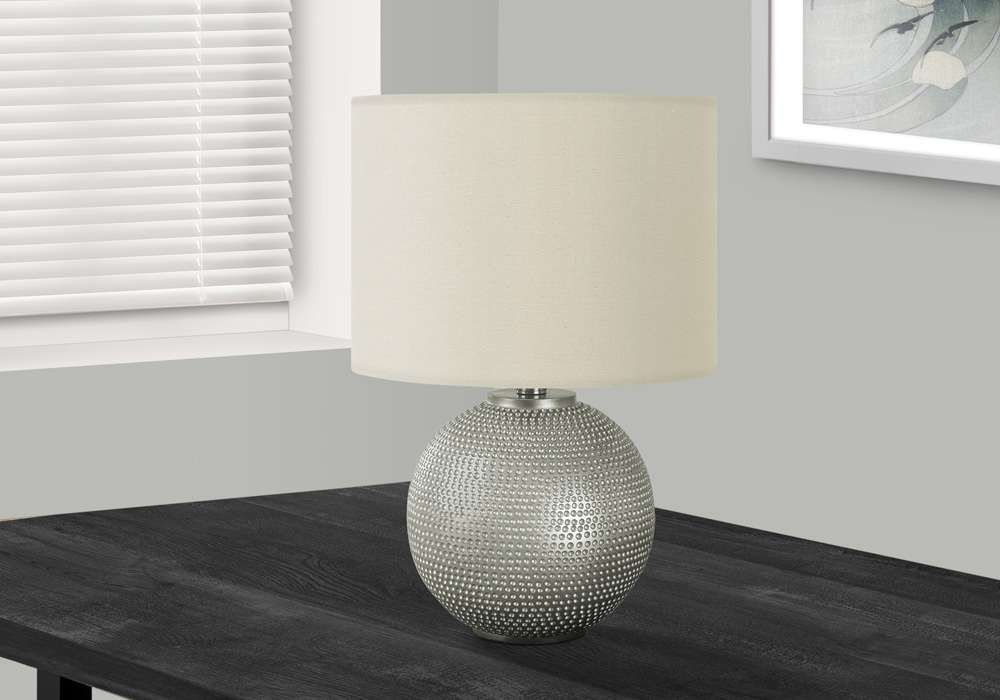 Monarch Specialties - Lighting, 19inH, Table Lamp, Grey Resin, Ivory / Cream Shade, Modern - I 9653 veiw 4