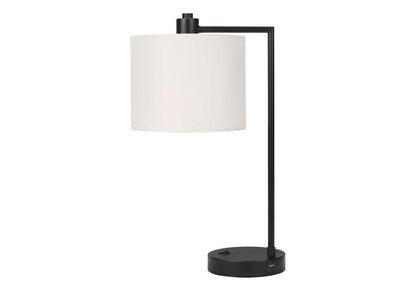 Monarch Specialties - Lighting, 19inH, Table Lamp, Usb Port Included, Black Metal, Ivory / Cream Shade, Modern - I 9646 veiw 1