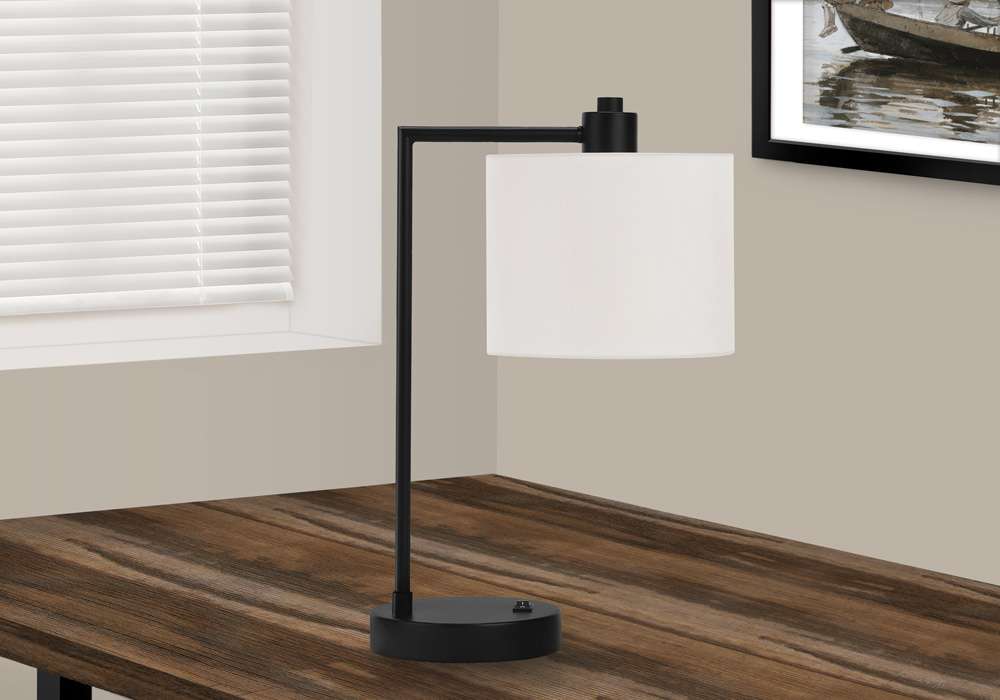 Monarch Specialties - Lighting, 19inH, Table Lamp, Usb Port Included, Black Metal, Ivory / Cream Shade, Modern - I 9646 veiw 4
