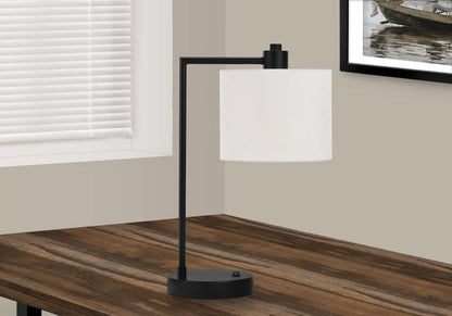 Monarch Specialties - Lighting, 19inH, Table Lamp, Usb Port Included, Black Metal, Ivory / Cream Shade, Modern - I 9646 veiw 4