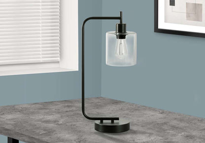 Monarch Specialties - Lighting, 20inH, Table Lamp, Usb Port Included, Black Metal, Glass Shade, Modern - I 9637 veiw 4
