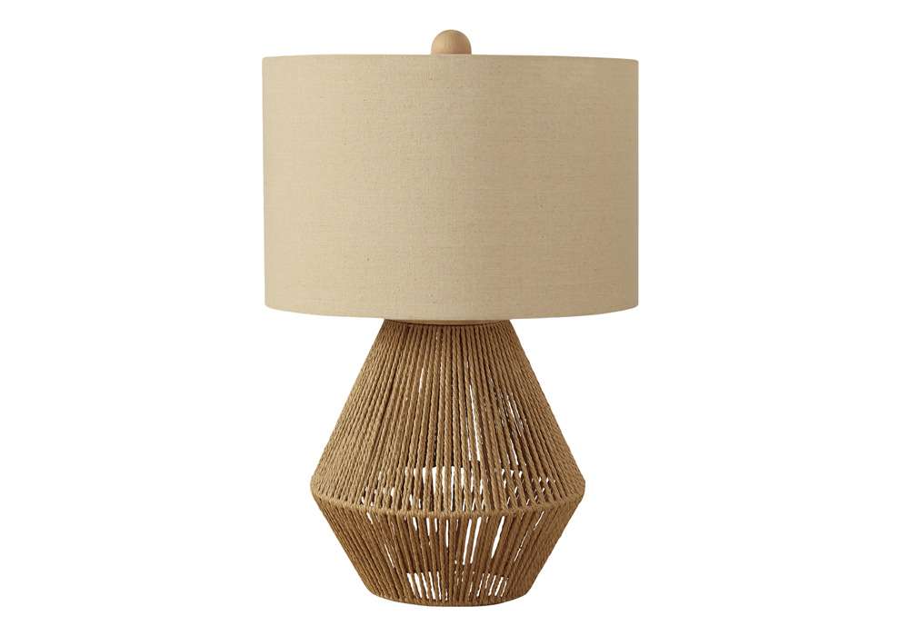 Monarch Specialties - Lighting, 22inH, Table Lamp, Brown Rope, Beige Shade, Transitional - I 9628 veiw 1