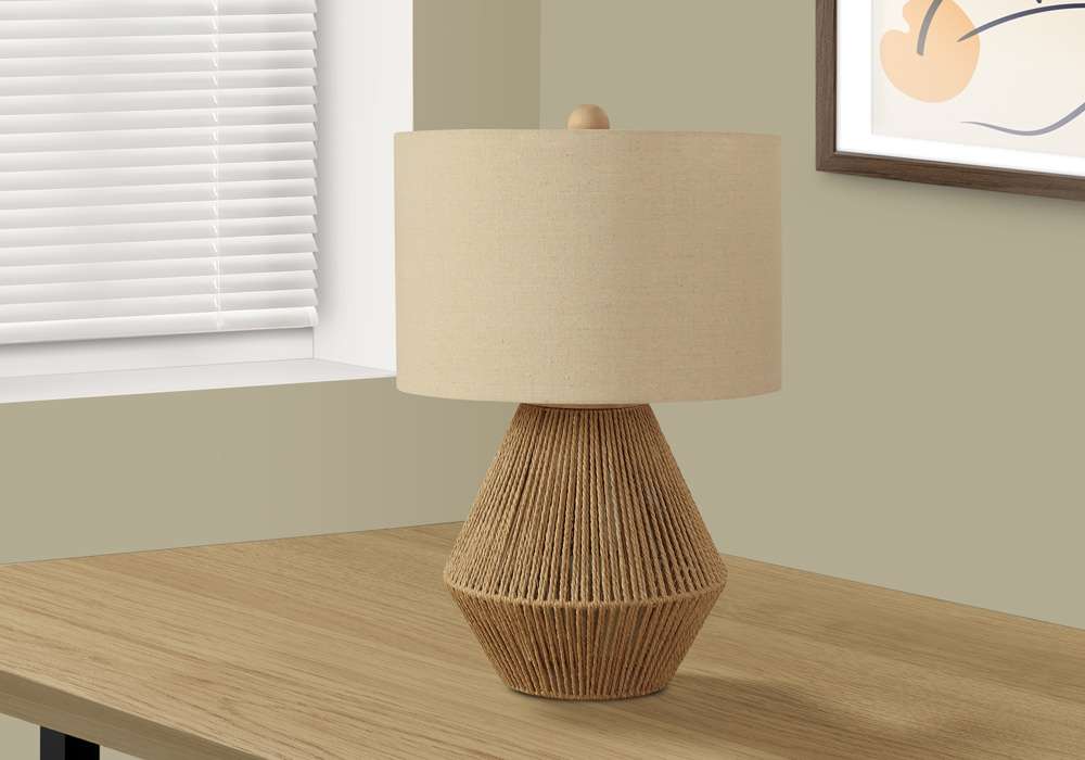 Monarch Specialties - Lighting, 22inH, Table Lamp, Brown Rope, Beige Shade, Transitional - I 9628 veiw 5