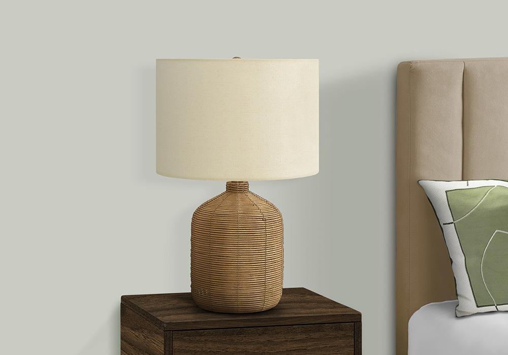 Monarch Specialties - Lighting, 23inH, Table Lamp, Brown Rattan, Beige Shade, Modern - I 9769 veiw 2