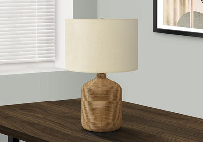 Monarch Specialties - Lighting, 23inH, Table Lamp, Brown Rattan, Beige Shade, Modern - I 9769 veiw 3