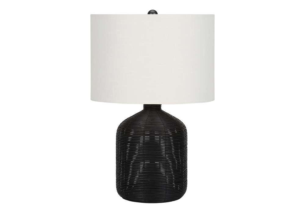 Monarch Specialties - Lighting, 23inH, Table Lamp, Black Rattan, Ivory / Cream Shade, Modern - I 9734 veiw 1