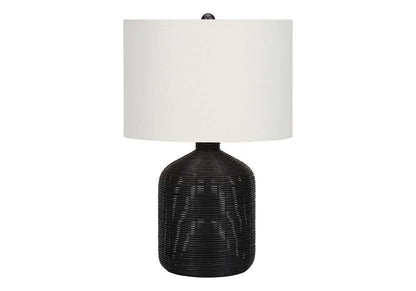 Monarch Specialties - Lighting, 23inH, Table Lamp, Black Rattan, Ivory / Cream Shade, Modern - I 9734 veiw 1