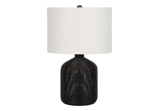 Monarch Specialties - Lighting, 23inH, Table Lamp, Black Rattan, Ivory / Cream Shade, Modern - I 9734 veiw 1