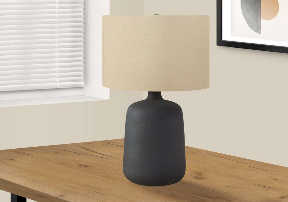 Monarch Specialties - Lighting, 24inH, Table Lamp, Black Ceramic, Beige Shade, Contemporary - I 9635 veiw 5