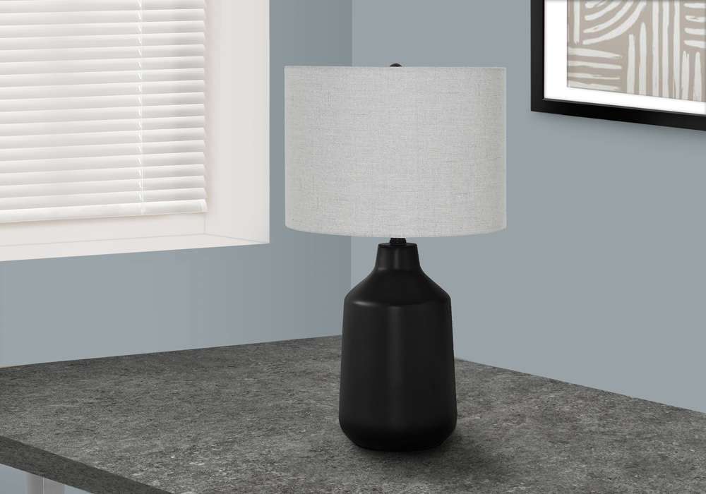 Monarch Specialties - Lighting, 24inH, Table Lamp, Black Concrete, Grey Shade, Contemporary - I 9701 veiw 5
