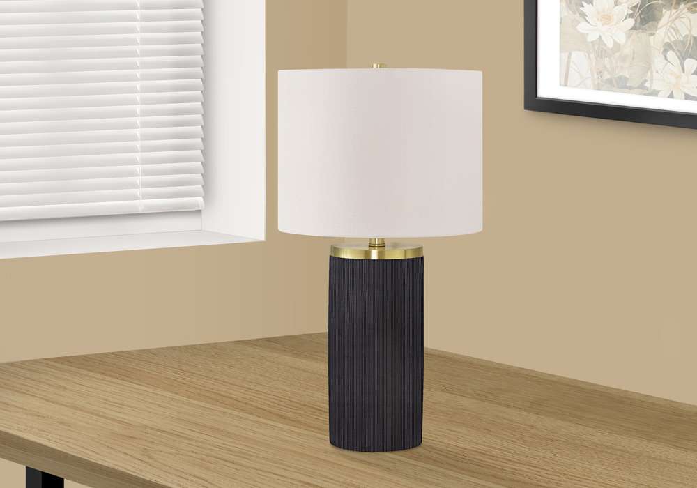 Monarch Specialties - Lighting, 24inH, Table Lamp, Black Concrete, Ivory / Cream Shade, Modern - I 9710 veiw 5