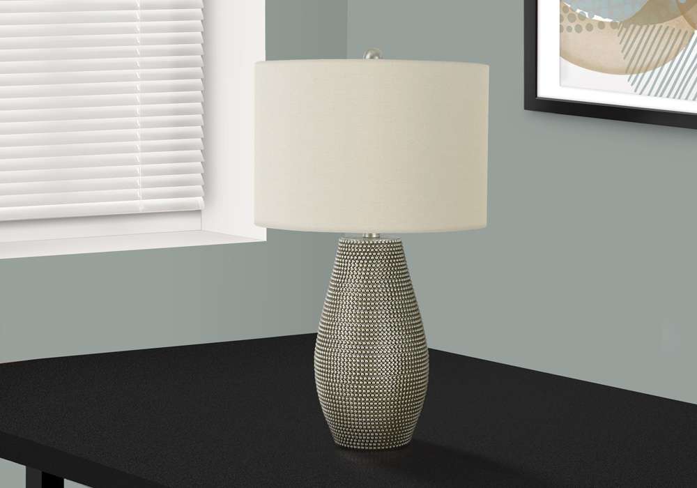 Monarch Specialties - Lighting, 24inH, Table Lamp, Grey Resin, Ivory / Cream Shade, Contemporary - I 9654 veiw 5