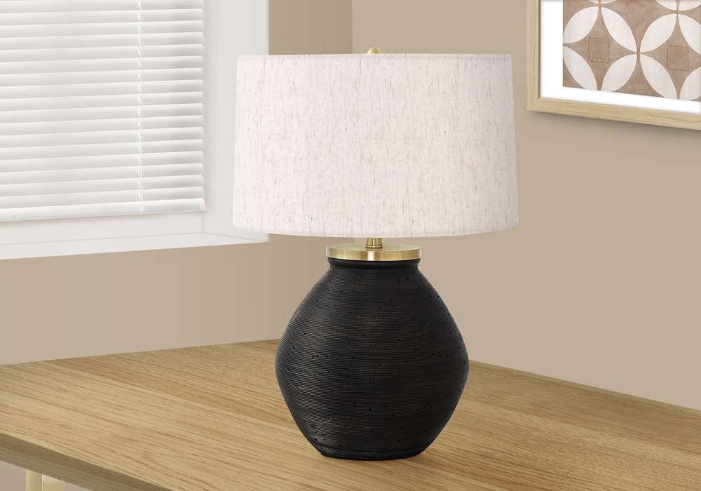 Monarch Specialties - Lighting, 25inH, Table Lamp, Black Concrete, Ivory / Cream Shade, Contemporary, Modern - I 9715 veiw 5