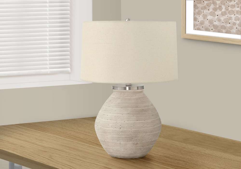 Monarch Specialties - Lighting, 25inH, Table Lamp, Cream Concrete, Beige Shade, Contemporary - I 9714 veiw 5