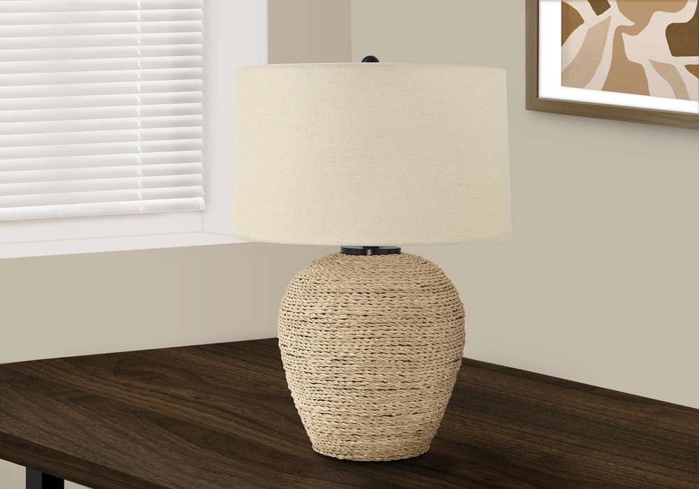 Monarch Specialties - Lighting, 25inH, Table Lamp, Rattan, Beige Shade, Transitional - I 9713 veiw 5