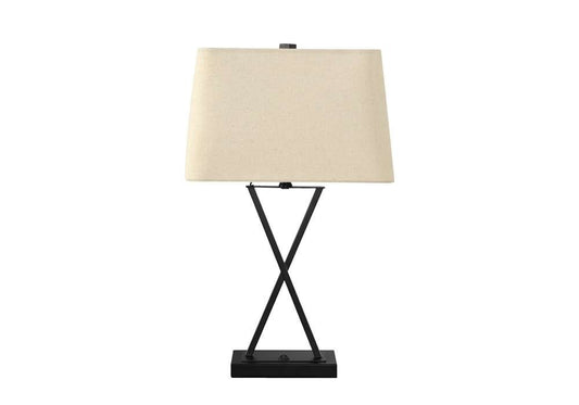 Monarch Specialties - Lighting, 25inH, Table Lamp, Usb Port Included, Black Metal, Beige Shade, Transitional - I 9638 veiw 1