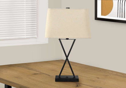 Monarch Specialties - Lighting, 25inH, Table Lamp, Usb Port Included, Black Metal, Beige Shade, Transitional - I 9638 veiw 5