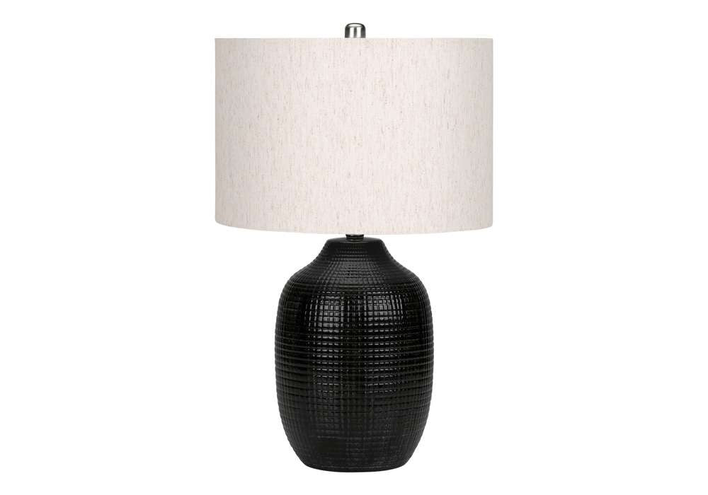 Monarch Specialties - Lighting, 26inH, Table Lamp, Black Ceramic, Ivory / Cream Shade, Contemporary, Modern - I 9705 veiw 1