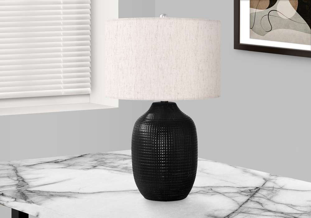 Monarch Specialties - Lighting, 26inH, Table Lamp, Black Ceramic, Ivory / Cream Shade, Contemporary, Modern - I 9705 veiw 5