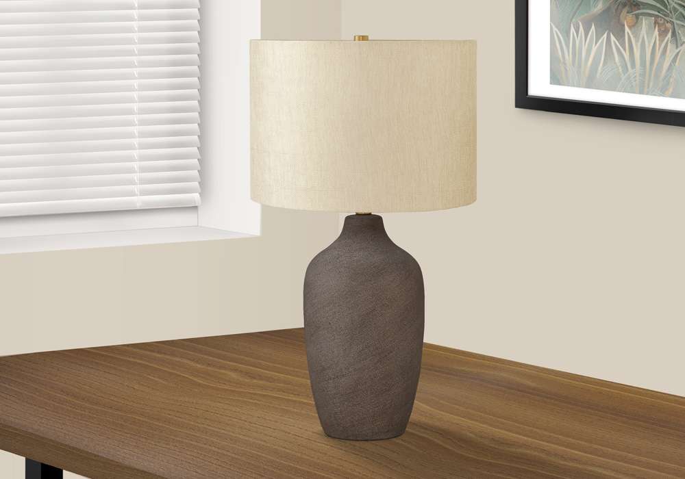 Monarch Specialties - Lighting, 27inH, Table Lamp, Grey Ceramic, Beige Shade, Contemporary - I 9709 veiw 5