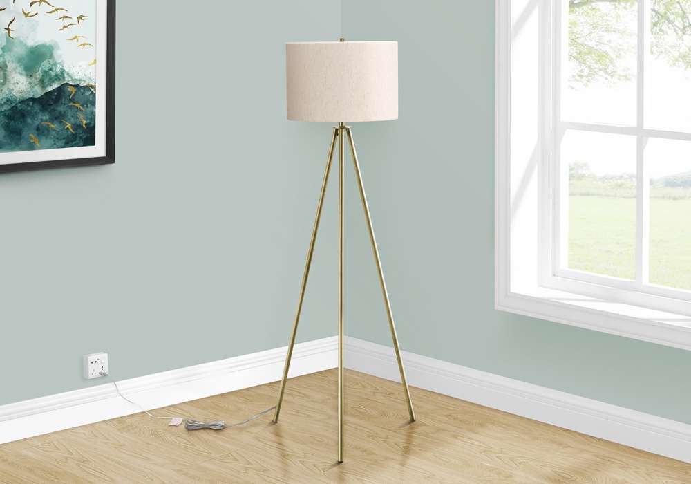 Monarch Specialties - Lighting, 63inH, Floor Lamp, Brass Metal, Ivory / Cream Shade, Contemporary - I 9736 veiw 5