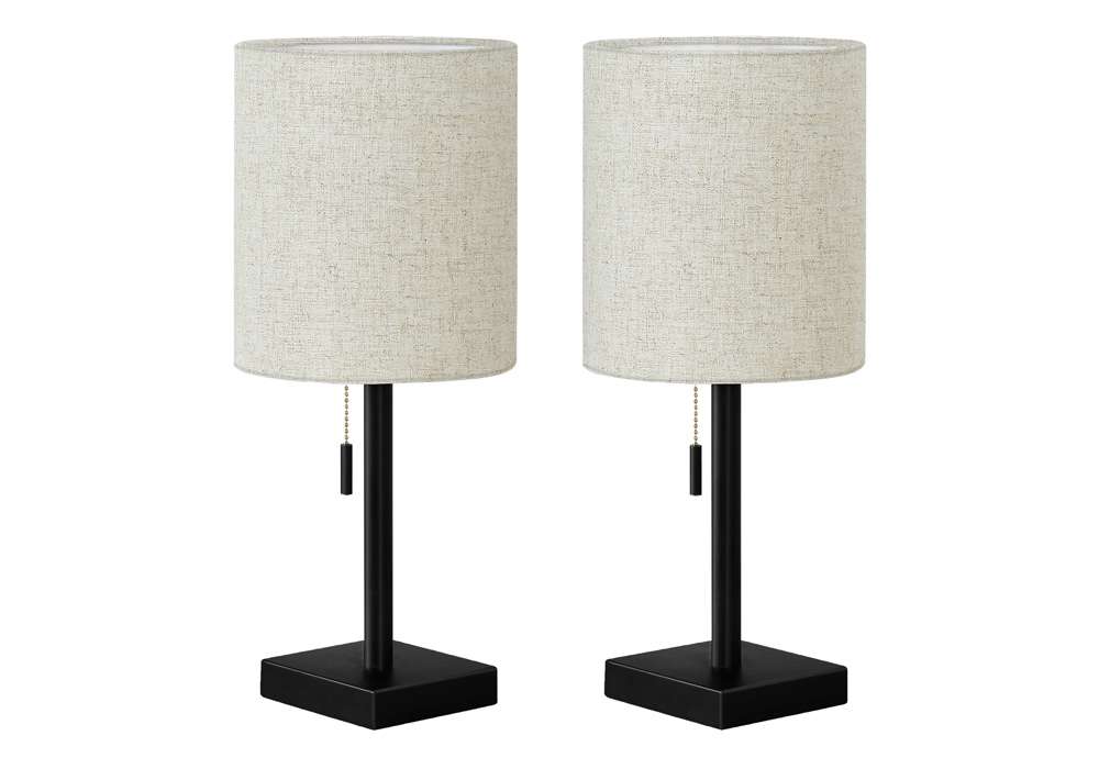 Monarch Specialties - Lighting, Set Of 2, 17inH, Table Lamp, Usb Port Included, Black Metal, Beige Shade, Contemporary - I 9650 veiw 1