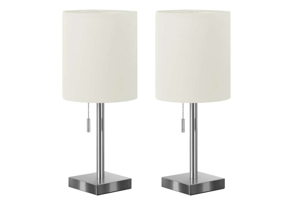 Monarch Specialties - Lighting, Set Of 2, 17inH, Table Lamp, Usb Port Included, Nickel Metal, Ivory / Cream Shade, Contemporary - I 9649 veiw 1
