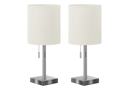 Monarch Specialties - Lighting, Set Of 2, 17inH, Table Lamp, Usb Port Included, Nickel Metal, Ivory / Cream Shade, Contemporary - I 9649 veiw 1