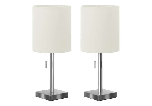 Monarch Specialties - Lighting, Set Of 2, 17inH, Table Lamp, Usb Port Included, Nickel Metal, Ivory / Cream Shade, Contemporary - I 9649 veiw 1