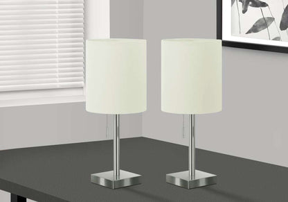 Monarch Specialties - Lighting, Set Of 2, 17inH, Table Lamp, Usb Port Included, Nickel Metal, Ivory / Cream Shade, Contemporary - I 9649 veiw 5