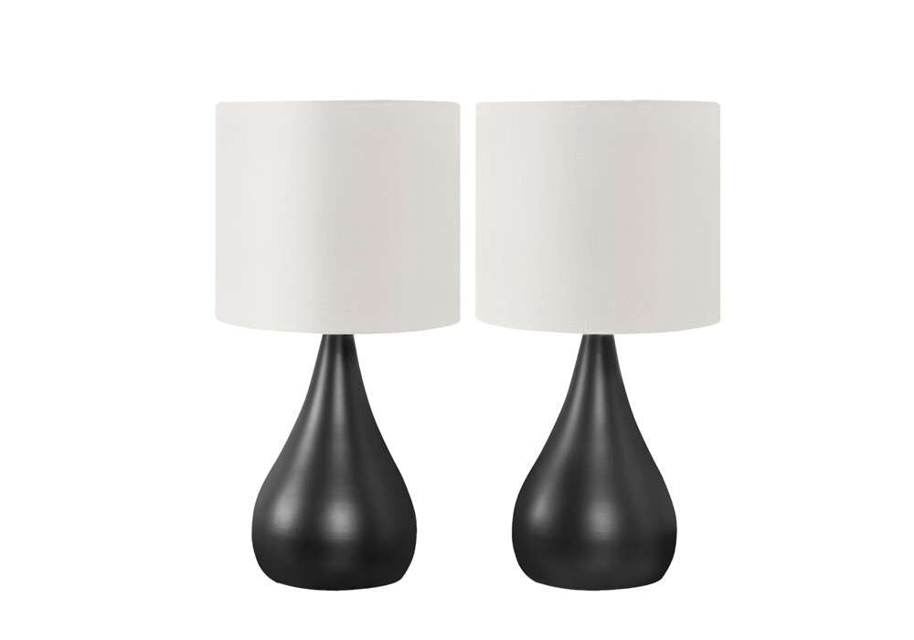Monarch Specialties - Lighting, Set Of 2, 18inH, Table Lamp, Black Metal, Ivory / Cream Shade, Contemporary - I 9639 veiw 1