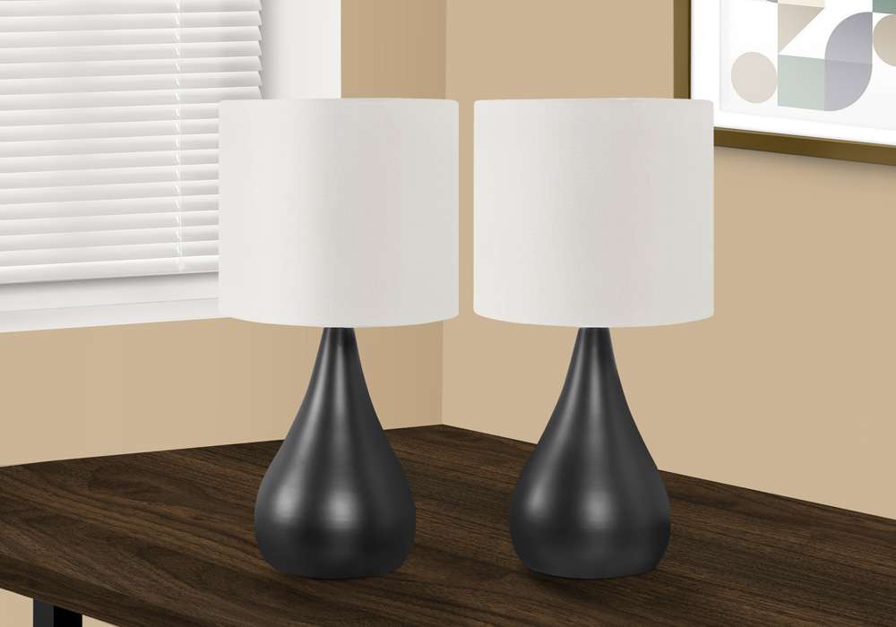 Monarch Specialties - Lighting, Set Of 2, 18inH, Table Lamp, Black Metal, Ivory / Cream Shade, Contemporary - I 9639 veiw 4